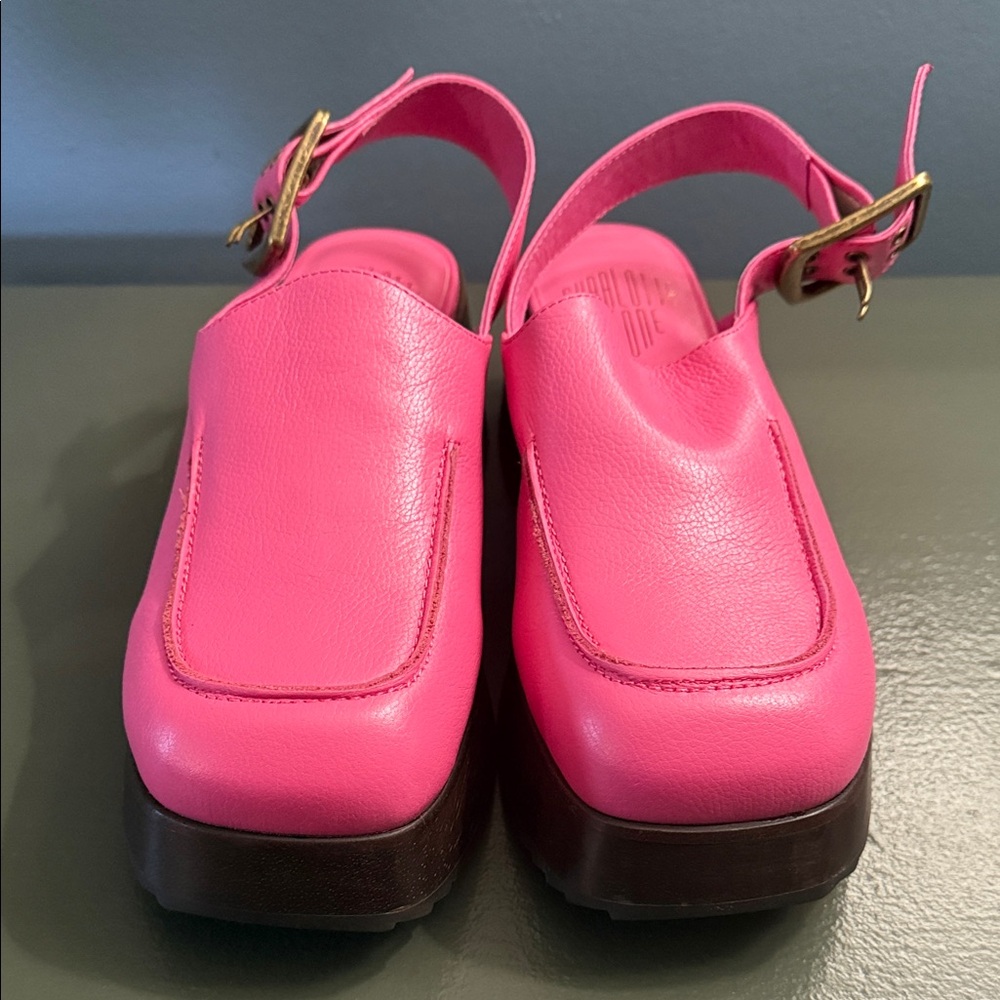 Women's Charlotte Stone Hot Pink Slingback Platform Clogs